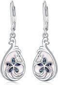 wholesale 925 Sterling Silver Teardrop Flower Drop Dangle Leverback Earrings with Mother of Pearl Inlay and Abalone Shell Accents for Women-0-0