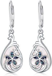 wholesale 925 Sterling Silver Teardrop Flower Drop Dangle Leverback Earrings with Mother of Pearl Inlay and Abalone Shell Accents for Women-Sand Dollar
