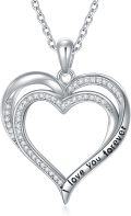 wholesale 925 Sterling Silver Lab-Grown Diamond Double Heart Pendant Necklace with I Love You Forever Engraving for Women-0-0