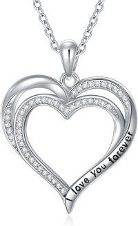 wholesale 925 Sterling Silver Lab-Grown Diamond Double Heart Pendant Necklace with I Love You Forever Engraving for Women-Heart-B