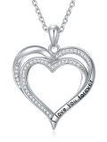wholesale 925 Sterling Silver Lab-Grown Diamond Double Heart Pendant Necklace with I Love You Forever Engraving for Women-0-0