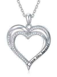 wholesale 925 Sterling Silver Lab-Grown Diamond Double Heart Pendant Necklace with I Love You Forever Engraving for Women-Heart-B