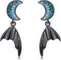 wholesale 925 Sterling Silver Turquoise Abalone Crescent Moon Bat Drop Earrings - Halloween  for Her-0-0