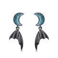 wholesale 925 Sterling Silver Crescent Moon Earrings Wholesale With Bat Wings And Turquoise Inlay-0-0