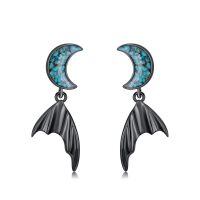 wholesale 925 Sterling Silver Crescent Moon Earrings Wholesale With Bat Wings And Turquoise Inlay-Bat