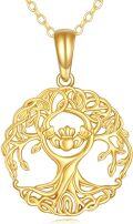 wholesale 14K Gold Claddagh Tree of Life Pendant Necklace - Real for Women-0-0