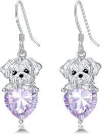 wholesale Metal Birthstone Dog Earring Maltese Dangle Earrings Gift for Women-June