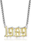 wholesale  Sterling Silver Birth Year Number Pendant Necklace 1988 2000 w 22 +2 Rolo Chain Jewelry Gift -0-11