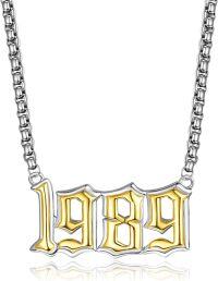 wholesale  Sterling Silver Birth Year Number Pendant Necklace 1988 2000 w 22 +2 Rolo Chain Jewelry Gift -1989