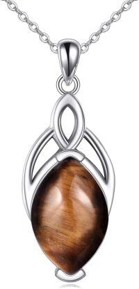 wholesale Sterling Silver Moonstone Turquoise Lapis Lazuli Larimar Moss Agate Celtic Trinity Knot Necklace-Tiger Eye