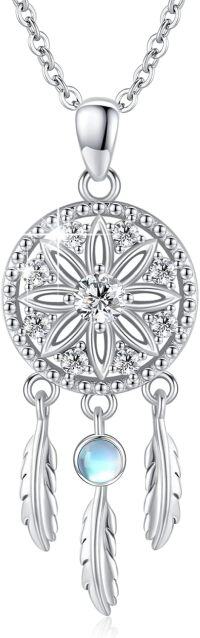 wholesale 925 Sterling Silver Moonstone & Turquoise Dreamcatcher Feather Pendant Necklace-moonstone dreamcatcher