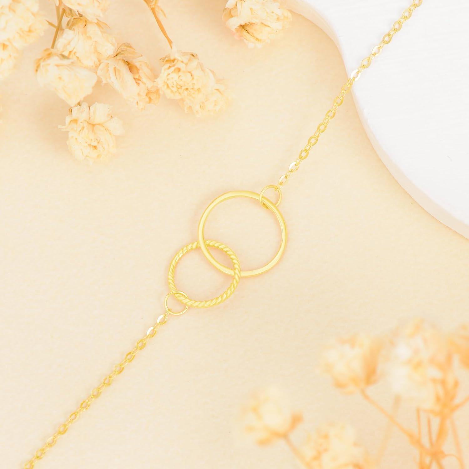 14K Gold Solid 3 Interlocking Heart Circle Bracelet Infinity Love Jewelry Gift for Women-0-4