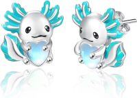 wholesale 925 Sterling Silver Moonstone Axolotl Stud Earrings for Women Gift Ideas-Blue
