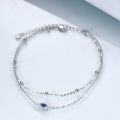 wholesale 925 Sterling Silver Evil Eye Double Chain Bracelet with Blue Stone and Beads for Women Girls-0-3