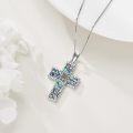 wholesale 925 Sterling Silver Abalone Shell Inlay Floral Cross Pendant Necklace for Women Mother's Day Gift-0-3