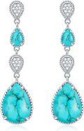 wholesale Sterling Silver White Opal Larimar Turquoise Moissanite Drop Dangle Earrings for Women-0-20