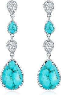 wholesale Sterling Silver White Opal Larimar Turquoise Moissanite Drop Dangle Earrings for Women-Turquoise-Dangle