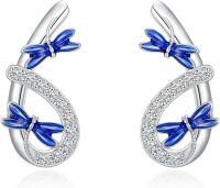 wholesale 925 Sterling Silver Dragonfly Stud Earrings with Blue Enamel and Cubic Zirconia - Perfect Gift for Women & Girls-Dragonfly