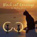 wholesale 925 Sterling Silver Black Cat Crescent Moon Stud Earrings for Women-0-5