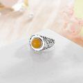 wholesale 925 Sterling Silver Amber Adjustable Rings for Women Vintage Gift-0-1