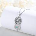 wholesale 925 Sterling Silver Round Blue Stone Flower Design Dreamcatcher Feather Pendant Necklaces for Women Girls s-0-3