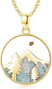 wholesale Gold 925 Sterling Silver Mountain Turquoise Stone Pendant Necklace Christian Faith Jewelry for Women-F-Tree Gold