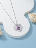 wholesale 925 Sterling Silver Double Heart Rose Necklace With 12 Birthstone Jewelry Birthday Anniversary Christmas Gifts For Her Wife Girlfriend Mom -0-4