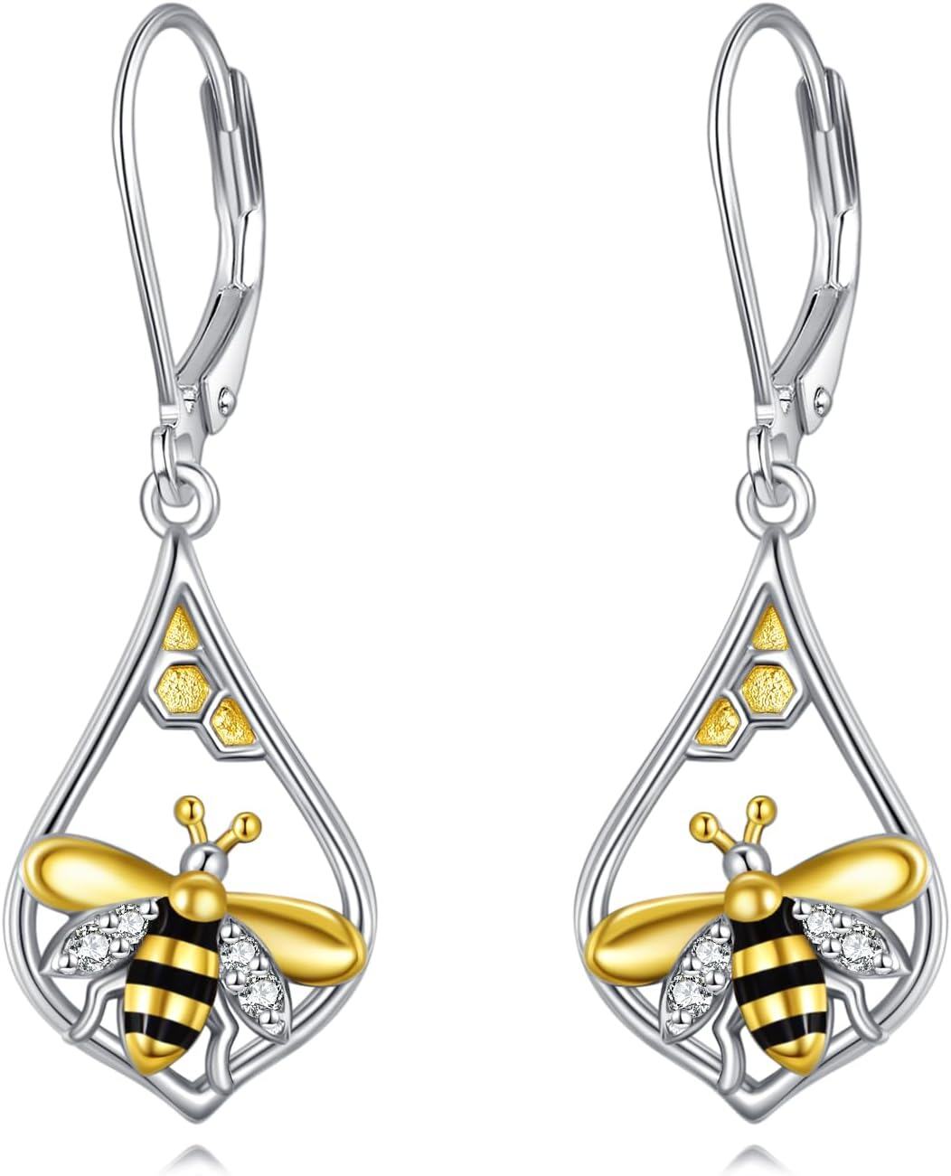 Sterling Silver Moonstone Bee Cow Dragonfly Earrings Animal Jewelry Gift-Bee-B