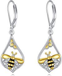 wholesale 925 Sterling Silver Honeycomb Bee Drop Earrings - Nature-Inspired Jewelry for Women-Bee-B