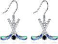wholesale 925 Sterling Silver Sports Lovers Gift - Crossed Hockey Sticks & Puck Drop Earrings for Women-0-0