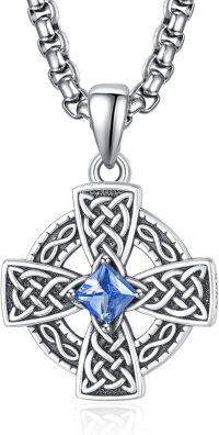 wholesale 925 Sterling Silver Birthstone Celtic Cross Necklace for Men Irish Jewelry 2 5mm 22 +2 Rolo Chain-09-Sept Birthstone