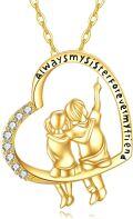 wholesale Gold 14K Always My Sister Forever Friend Heart Pendant Necklace for Sisters and Moms - Mothers' Day Gifts-0-0