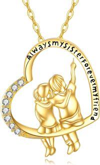 wholesale Gold 14K Always My Sister Forever Friend Heart Pendant Necklace for Sisters and Moms - Mothers' Day Gifts-Brother Sister Necklace