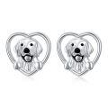 wholesale 925 Sterling Silver Cute Golden Retriever Heart Earrings-0-0