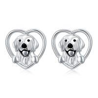 wholesale 925 Sterling Silver Cute Golden Retriever Heart Earrings-Dog