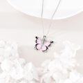 wholesale 925 Sterling Silver Pink Opal & Black Moss Agate Butterfly Pendant Necklace 45cm Chain-0-4
