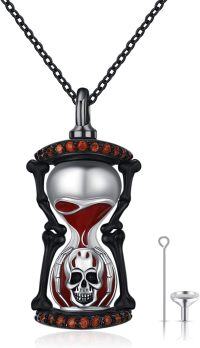 wholesale 925 Sterling Silver Hourglass Skull Red Stone Necklace Jewelry-04-Hourglass Skull