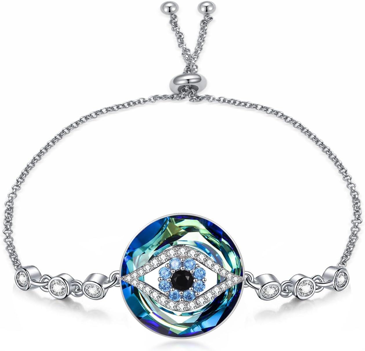Sterling Silver Crystal Evil Eye Necklace Pendant for Women Protection Good Luck Gift-0-1