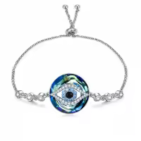 TOUPOP Sterling Silver Crystal Evil Eye Bracelet Anklet Adjustable Amulet Jewelry-undefined