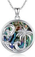 wholesale 925 Sterling Silver Abalone Shell Palm Tree & Waves Pendant Necklace Beach s for Women-0-0