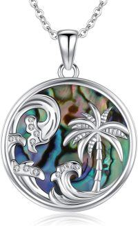 wholesale 925 Sterling Silver Abalone Shell Palm Tree & Waves Pendant Necklace Beach s for Women-Palm Tree
