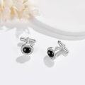 wholesale 925 Sterling Silver Black Onyx Round Studs Cufflinks for Men Formal Wear Accessories Gift Set-0-5