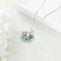 wholesale 925 Sterling Silver Butterfly Clover Pendant Necklace with Green Stones and Cubic Zirconia for Women Girls Gifts 47cm Chain Length-0-2