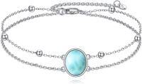 wholesale S925 Sterling Silver Larimar Oval Bracelet 12-14mm, Minimalist Jewelry Gift for Women-7+2'