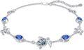 wholesale 925 Sterling Silver Blue Sapphire Turtle & Starfish Anklet for Women-0-0