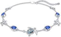 wholesale 925 Sterling Silver Blue Sapphire Turtle & Starfish Anklet for Women-Bracelet7''-9''-Turtle Sapphire