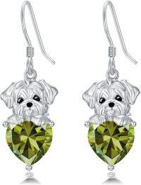 wholesale Metal Birthstone Dog Earring Maltese Dangle Earrings Gift for Women-August