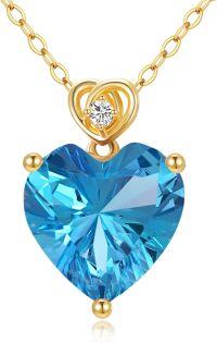 wholesale 14K Gold 3Ct Heart Cut Created Birthstone Love Heart Necklace for Women-A12:December-Topaz