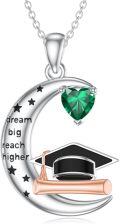 wholesale 925 Sterling Silver Graduation Necklace with Heart Birthstone and Grad Cap Pendant for Women-0-0