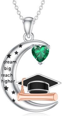 wholesale 925 Sterling Silver Graduation Necklace with Heart Birthstone and Grad Cap Pendant for Women-Graduation Cap & Moon